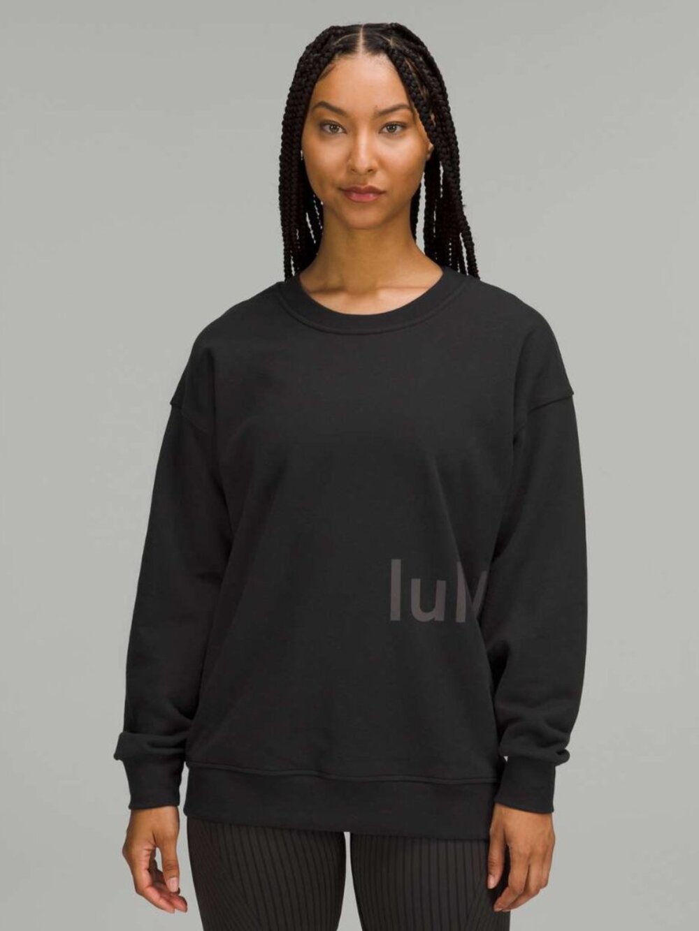 Lululemon Perfectly Oversized Crew Graphic Sweatshirt Logo Signature Black